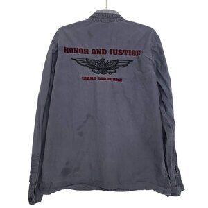 GS115 Embroidered Military Shirt 122nd Airborne Gray Button Front Mens Size XL